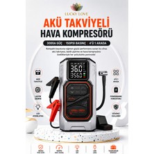 Lucky Love 10.000 Mah Akü Takviye Cihazı 150 Psı Hava Kompresörü Dijital Ekranlı Powerbank ve LED Fenerli 4'ü 1 Arada
