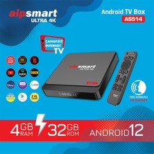 Alpsmart AS514 Androıd Tv Box Ses Komutlu Kumanda 4 GB Ram 32 GB Hafıza