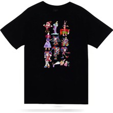 stonedfame The Amazing Digital Circus Baskılı %100 Pamuk Unisex Siyah T-Shirt