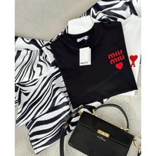 Pulli Collection Nakışlı Siyah Beyaz Süprem Kumaş Ikili Basic T-Shirt