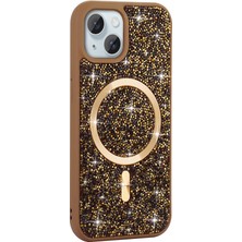 Gezgin iPhone 15 Plus Kılıf Simli Pırlanta Taşlı Magsafe Kamera Yükseltili Silikon Gzgn