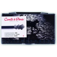 Conte a Paris : Carre : Çubuk Taslak Boyası Seti : Black (12 Adet - Plastik Kutulu)