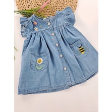 Sago Kids Kız Çocuk / Bebek Kot Elbise Çiçek ve Arı Nakışlı
