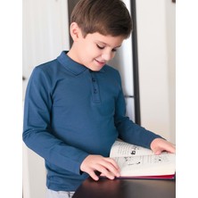 Organickid Polo Yaka Basic Lacivert Uzun Kollu Çocuk T-shirt