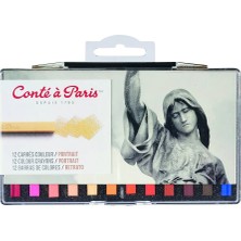 Conte a Paris : Carre : Stick Pastel Seti : Portre Serisi : 12 Renk (Askılı Plastik Kutu)