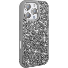 Büşra Ayhan iPhone 16 Pro Max Kılıf Simli Pırlanta Taşlı Kamera Yükseltili Silikon Bsay