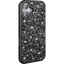 Giz Story iPhone 16 Kılıf Simli Pırlanta Taşlı Kamera Yükseltili Silikon Gzst