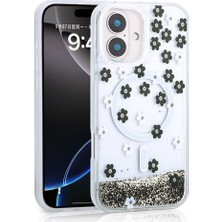 Nexaura iPhone 16 Kılıf Sıvı Simli Desenli Magsafe Kamera Yükseltili Silikon Nxar