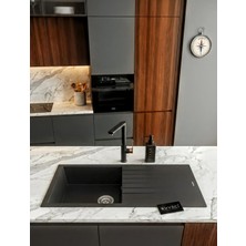 Real Stone P011 Assos 86X43.5 cm Siyah Granit Eviye Tezgah Üstü Yüksek Kalite ve Kullanım Kolaylığı