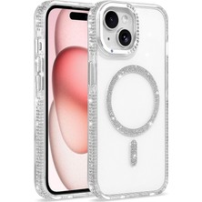 StilStoreTr iPhone 15 Kılıf Taşlı Simli Magsafe Kamera Yükseltili Silikon Stsr