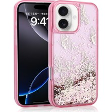 Büşra Ayhan iPhone 16 Kılıf Kelebek Desenli Simli Sıvılı Kamera Yükseltili Silikon Bsay