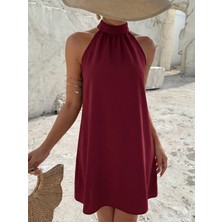 Stilvibe Kadın Şık Halter Yaka Siyah Mini Elbise