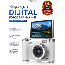 Neffo 4K Dijital Retro Video Kamera 48MP Flaşlı (16GB) Kart Dijital Vlog Fotoğraf Makinesi