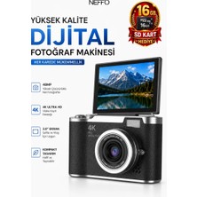Neffo 4K Dijital Retro Video Kamera 48MP Flaşlı (16GB) Kart Dijital Vlog Fotoğraf Makinesi