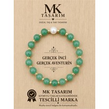 Mk Tasarım Gerçek Inci Aventurin Taşı Bileklik MK.7000.811- Rahatlık-Dinginlik-Enerji- Stres Bilekliği
