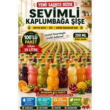 Open Home Concept 100'lü Set Şeffaf Kaplumbağa Şişe Yeşil Kapaklı PET İçecek Şişesi Çocuk Beslenme Matarası 250 ML