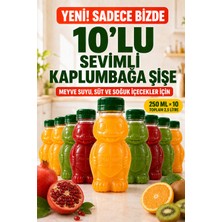Open Home Concept 10'lu Set Şeffaf Kaplumbağa Şişe Yeşil Kapaklı Pet Içecek Şişesi Çocuk Beslenme Matarası 250 ml