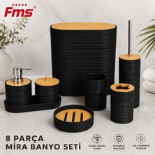 Fms Mira 8 Parça | Modern Banyo Seti | Bambu Kapaklı | Siyah |