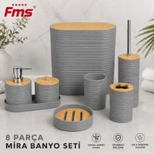 Fms Mira 8 Parça | Modern Banyo Seti | Bambu Kapaklı | Grı |