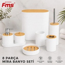 Fms Mira 8 Parça | Modern Banyo Seti | Bambu Kapaklı | Beyaz |