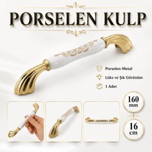 Badem10 Goldya Porselen Beyaz Gold Kulp 160 mm 16 cm Mobilya Çekmece Dolabı Dolap Kapak Kulplar Kulb Kulpu