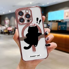 HONTINGA iPhone 15 Pro ile Uyumlu Şeffaf Magsafe Wireless Kılıfı Düşüme Önleyici Basitlik Anti Düşme Kamera Korumali Kedi Desen Yumuşak Silikon Telefon Kılıfı Kadın ve Erkek Için Uygundur K7-2070