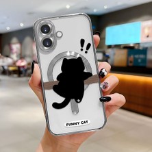 HONTINGA iPhone 16 ile Uyumlu Şeffaf Magsafe Wireless Kılıfı Düşüme Önleyici Basitlik Anti Düşme Kamera Korumali Kedi Desen Yumuşak Silikon Telefon Kılıfı Kadın ve Erkek Için Uygundur K7-2070