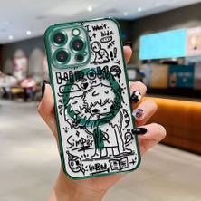 HONTINGA iPhone 14 Pro Max ile Uyumlu Şeffaf Magsafe Wireless Kılıfı Düşüme Önleyici Basitlik Anti Düşme Kamera Korumali Yaratıcı Desen Yumuşak Silikon Telefon Kılıfı Kadın ve Erkek Için Uygundur K7-2068