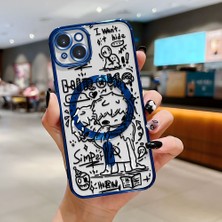 HONTINGA iPhone 15 Plus ile Uyumlu Şeffaf Magsafe Wireless Kılıfı Düşüme Önleyici Basitlik Anti Düşme Kamera Korumali Yaratıcı Desen Yumuşak Silikon Telefon Kılıfı Kadın ve Erkek Için Uygundur K7-2068