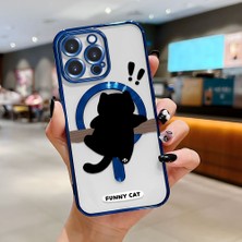 HONTINGA iPhone 15 Pro Max ile Uyumlu Şeffaf Magsafe Wireless Kılıfı Düşüme Önleyici Basitlik Anti Düşme Kamera Korumali Kedi Desen Yumuşak Silikon Telefon Kılıfı Kadın ve Erkek Için Uygundur K7-2070