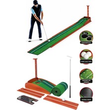 Walke Golf Putt Matı Ahşap Otomatik Top Dönüşlü Golf Antrenman Seti 3 Toplu 2 Delikli