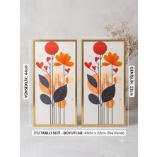 Leylart Dikey Modern  Detaylı 2'li Ahşap Çerçeveli Duvar Tablo Seti (44X22 Cm) (Turuncu Yapraklı) 001