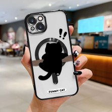 HONTINGA iPhone 13 ile Uyumlu Şeffaf Magsafe Wireless Kılıfı Düşüme Önleyici Basitlik Anti Düşme Kamera Korumali Kedi Desen Yumuşak Silikon Telefon Kılıfı Kadın ve Erkek Için Uygundur K7-2070