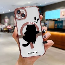 HONTINGA iPhone 15 Plus ile Uyumlu Şeffaf Magsafe Wireless Kılıfı Düşüme Önleyici Basitlik Anti Düşme Kamera Korumali Kedi Desen Yumuşak Silikon Telefon Kılıfı Kadın ve Erkek Için Uygundur K7-2070