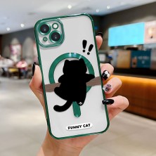 HONTINGA iPhone 15 Plus ile Uyumlu Şeffaf Magsafe Wireless Kılıfı Düşüme Önleyici Basitlik Anti Düşme Kamera Korumali Kedi Desen Yumuşak Silikon Telefon Kılıfı Kadın ve Erkek Için Uygundur K7-2070