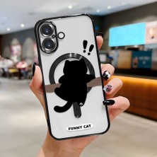 HONTINGA iPhone 16 ile Uyumlu Şeffaf Magsafe Wireless Kılıfı Düşüme Önleyici Basitlik Anti Düşme Kamera Korumali Kedi Desen Yumuşak Silikon Telefon Kılıfı Kadın ve Erkek Için Uygundur K7-2070