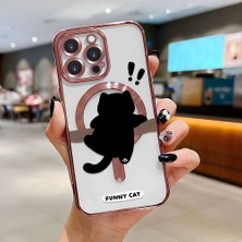 HONTINGA iPhone 14 Pro Max ile Uyumlu Şeffaf Magsafe Wireless Kılıfı Düşüme Önleyici Basitlik Anti Düşme Kamera Korumali Kedi Desen Yumuşak Silikon Telefon Kılıfı Kadın ve Erkek Için Uygundur K7-2070