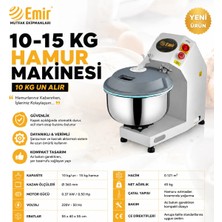 Emir Mutfak Ekipmanları Emir 10 kg Hamur Yoğurma Makinesi Paslanmaz Çelik Güvenli Kapaklı Ev Tipi Ekmek ve Pizza Robotu