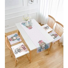 Rem Home Remhome Kahve Içen Kız & Fotoğraf Çeken Kız Tasarımlı 4 Fermuarlı Sandalye Minderi 1 Runner Seti