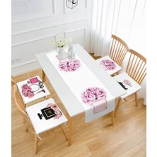 Rem Home Remhome Parfüm Şişesi Tasarımlı 4 Fermuarlı Sandalye Minderi ve 1 Runner Seti