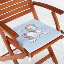 Rem Home Remhome Mavi Zeminde Uyuyan Unicorn Desenli Dijital Baskılı Modern Fermuarlı Sandalye Minderi