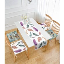 Rem Home Remhome Tüy ve Kuş Tasarımlı Özel Motifli 4 Fermuarlı Sandalye Minderi 1 Runner Seti