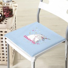 Rem Home Remhome Mavi Zemin Unicorn ve Yıldız Motifli Dijital Baskılı Modern Fermuarlı Sandalye Minderi