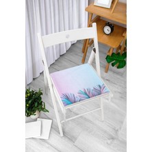 Rem Home Remhome Toz Mavisi Zeminli Tropik Yapraklı Özel Tasarım Dijital Baskılı Modern Fermuarlı Sandalye Minderi