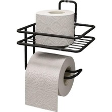 OEM Yapışkanlı Raflı Tuvalet Kağıtlığı - Mat Siyah Metal, Paslanmaya Dayanıklı Deliksiz Banyo Düzenleyici Raf ve Wc Kağıtlık Askısı