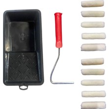 OEM Ekonomik 10 cm Kadife (Moher) Rulo 10 Yedek Başlık + Boyama Kabı ve Rulo Sapı Tek Ebat