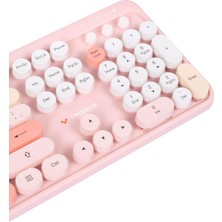 OEM Renkli Tuşlu Kablosuz Türkçe Klavye+Mouse Seti - Pembe