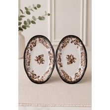 Porser Porselen Velour Brown Fulya Kayık Tabak Seti 22CM 2 Parça