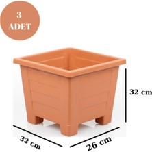 OEM Balkon Saksı Bahçe Saksısı Orta Boy Kare Saksı 15 Litre 3 Adet 26X32X32 Kahverengi