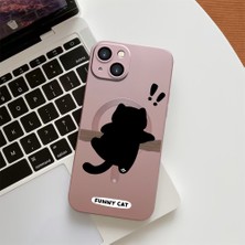 HONTINGA iPhone 15 Plus ile Uyumlu Kılıf Magsafe Wireless Düşüme Önleyici Basitlik Anti Düşme Kamera Korumali Kedi Desen Silikon Telefon Kılıfı Kadın ve Erkek Için Uygundur K7-1059